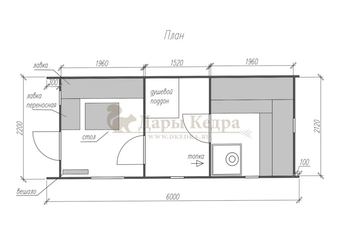 Каркасная баня «Барн» из кедра 6х2,2 метра